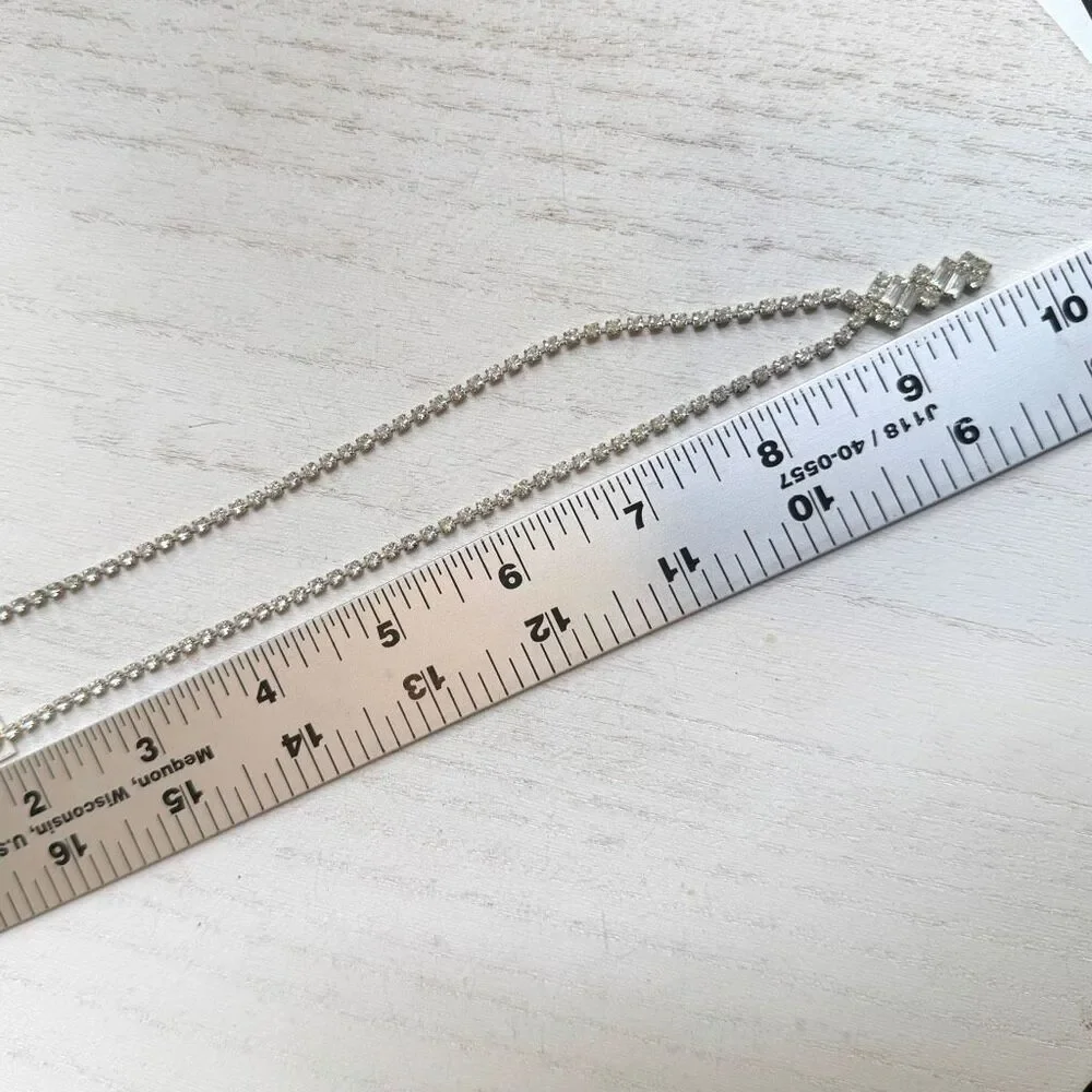 Vintage Rhinestone Tennis Necklace with Baguette Drop